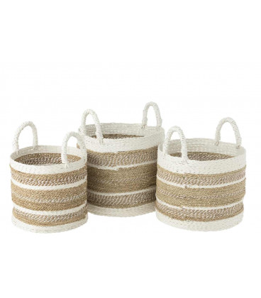 Set 3 Panier Caro Raffia Blanc/Naturel