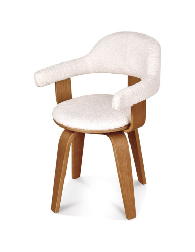 Chaise Suédoise bouclette naturelle pivotante pied contreplaqué clair