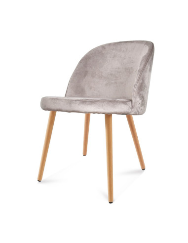 Chaise Ingrid velours taupe pieds façon bois opjet