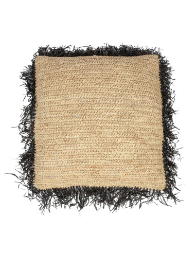 Housse de coussin en raphia - Naturel Noir - 60x60