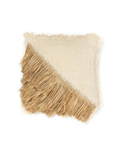 Housse de coussin en raphia et coton - Blanc naturel - 40x40