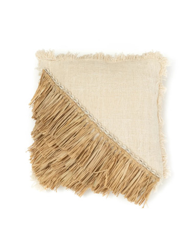 Housse de coussin en raphia et coton - Blanc naturel - 60x60