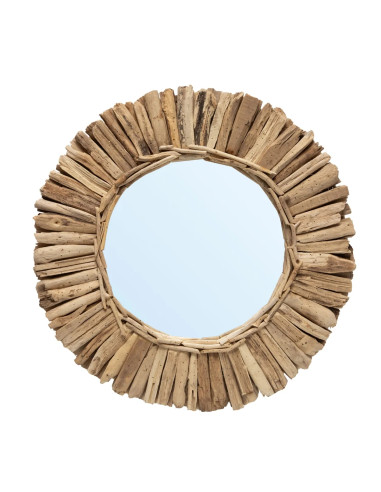 Miroir couronne en bois flotté - Naturel - M