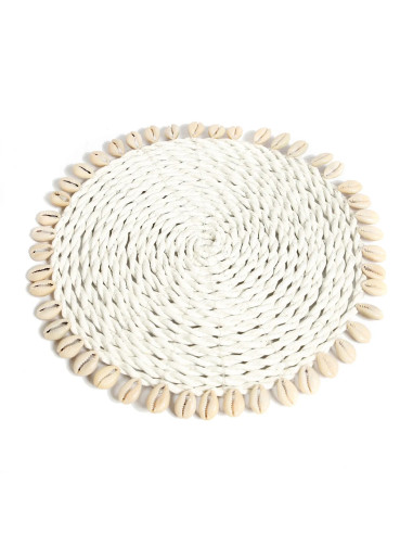 Dessous de plat Jonc de mer et coquillage  - Blanc