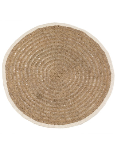 Tapis rond en seagrass et coton - blanc naturel - 150