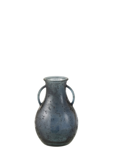 Vase Bouteille Avec 2 Poignées Verre Gris/Bleu