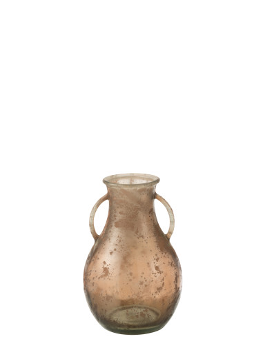 Vase Bouteille Avec 2 Poignées Verre Marron