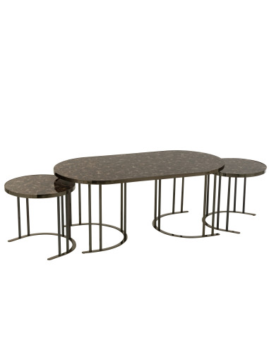 Ensemble de 3 tables d'appoint ovales en métal argent/marron