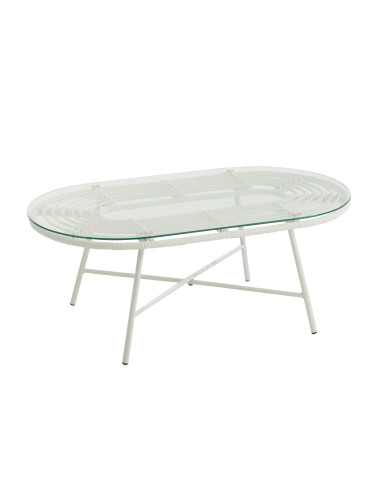 Table basse ovale d'extérieur en métal/verre blanc