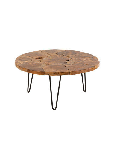 Table basse ronde en teck brun Samuel