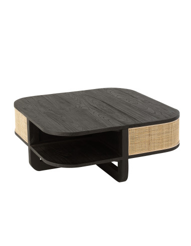 Table basse en bois exotique/rattan noir Molly