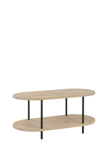 Table basse ovale Eli 2 étagères en bois de manguier/fer naturel/gris