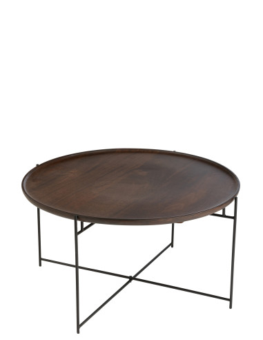 Table ronde en fer/bois de manguier marron/noir