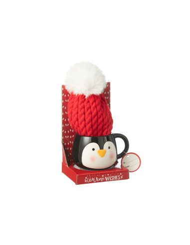 Tasse + Bonnet Pingouin dans une boîte cadeau en céramique assortieJ-Line