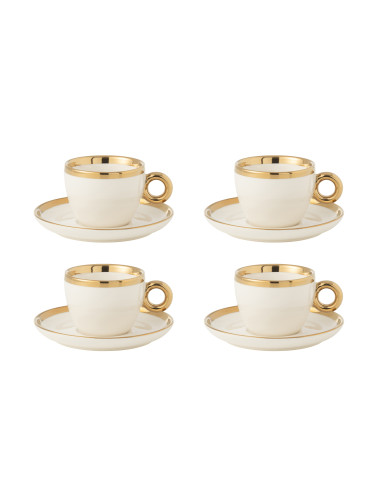 Boîte de 4 tasses et soucoupes en céramique blanche/orJ-Line