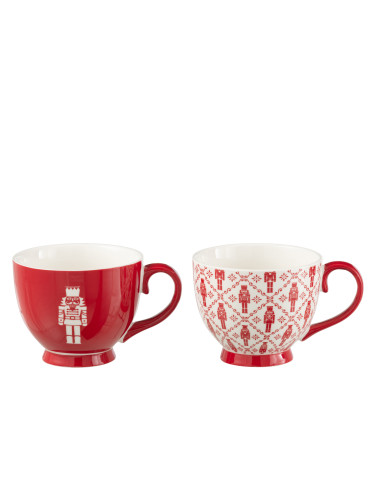 Boîte de 2 grands mugs casse-noisettes Windownbox en céramique rougeJ-Line