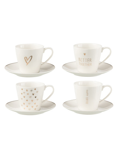 Boîte de 4 tasses à thé + soucoupe Cœur Windownbox Céramique Blanc GrandJ-Line