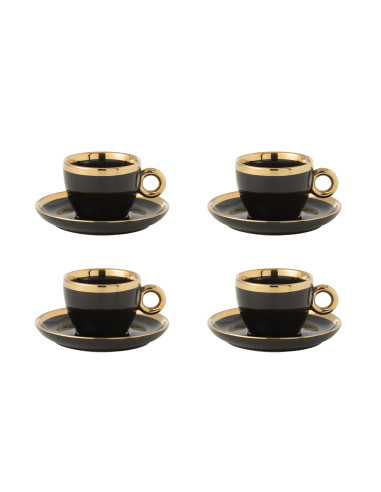 Boîte de 4 tasses et soucoupes en céramique noir/orJ-Line