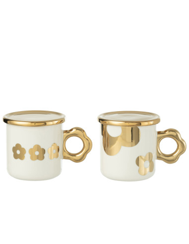 Tasse + Soucoupe Fleur Céramique Blanc/Or Assortiment De 2J-Line