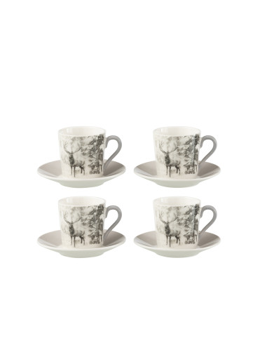 Boîte de 4 tasses à café + soucoupe Renne Windownbox Céramique Gris PetitJ-Line