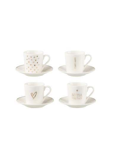 Boîte de 4 tasses à café + soucoupe Cœur Windownbox Céramique Blanc PetitJ-Line