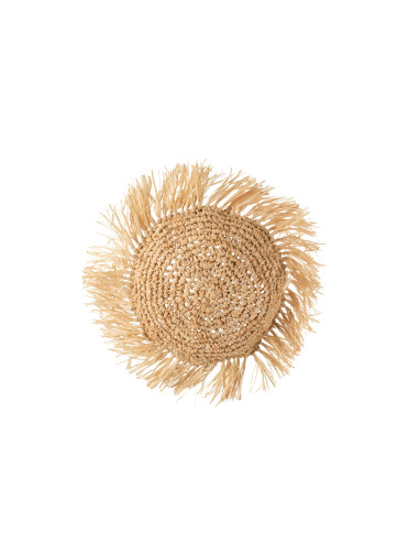 Coussin rond en raphia naturelJ-Line