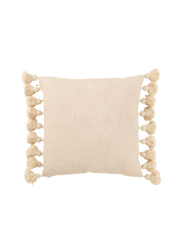 Coussin à pompon en coton pêche carréJ-Line