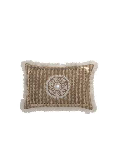 Coussin rectangulaire à motif de pièces en jute naturel/beigeJ-Line