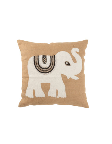 Coussin Éléphant Textile Naturel/Blanc GrandJ-Line