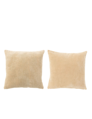 Coussin en velours carré en coton beige assorti de 2J-Line