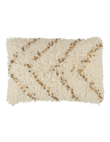 Coussin rectangle en coton perle blanc/orJ-Line