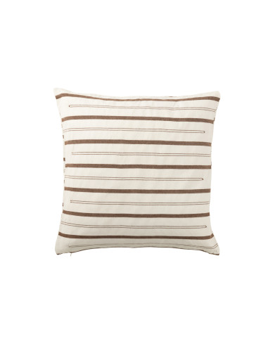 Lignes de coussin en coton blanc/marronJ-Line