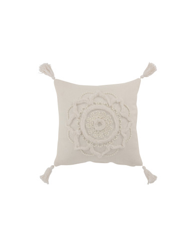 Fleur de coussin + Pompons en coton blancJ-Line