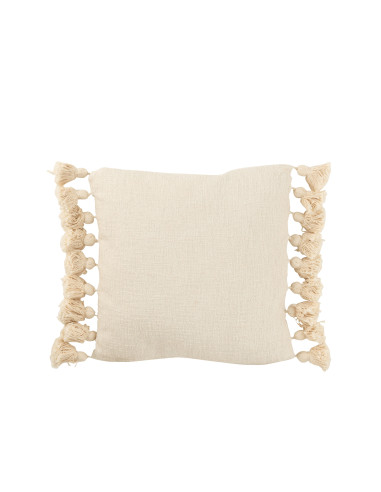 Coussin à pompon en coton beige carréJ-Line