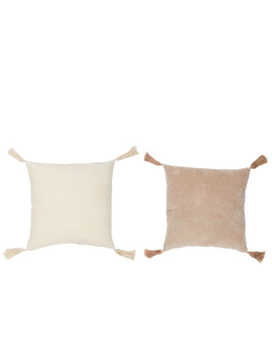 Coussin à pompon en coton beige/blanc assorti de 2J-Line