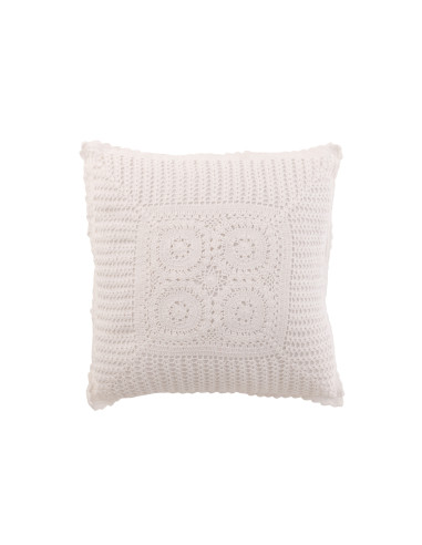 Coussin carré en dentelle de coton blancJ-Line