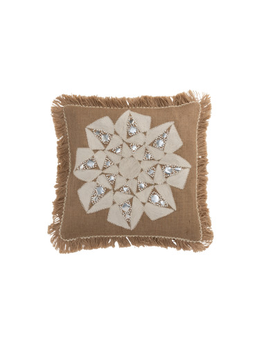 Coussin Fleur Abstrait en Jute Naturel/BeigeJ-Line