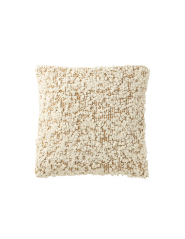 Coussin carré en coton/polyester bouclé camel/crèmeJ-Line