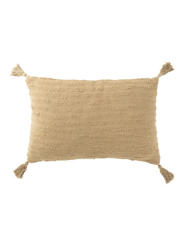 Coussin rectangle avec pompons en coton beige foncéJ-Line