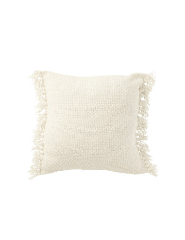 Coussin tissé à franges en viscose/coton blancJ-Line