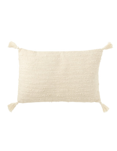 Coussin rectangle à pompons en coton crèmeJ-Line