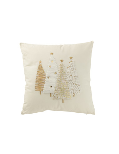 Coussin Sapins de Noël en Coton Blanc/Or en ReliefJ-Line