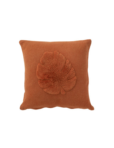 Coussin en textile feuille tropicale terracottaJ-Line