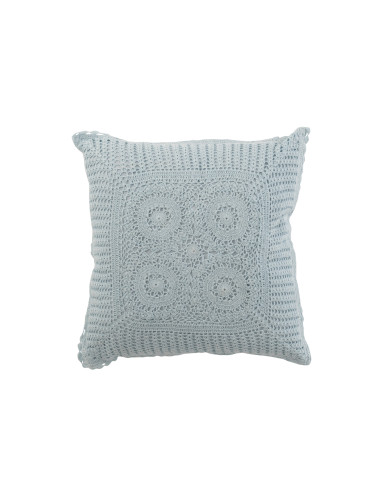 Coussin carré en dentelle de coton bleuJ-Line