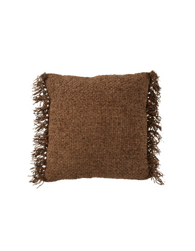 Coussin tissé à franges en viscose/coton marron foncéJ-Line