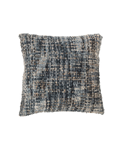 Coussin en tweed acrylique/coton bleu/blancJ-Line