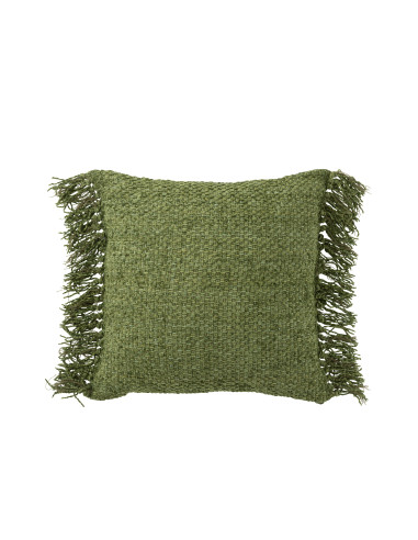 Coussin tissé à franges en viscose/coton vert foncéJ-Line