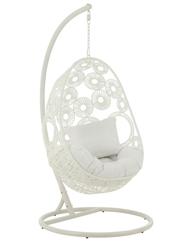 J-LineChaise suspendue + coussins Bula métal / roseau blanc