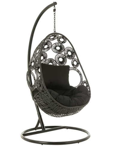 J-LineChaise suspendue + coussins Bula métal / roseau noir