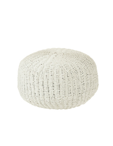 Pouf rond en plastique tissé blancJ-Line